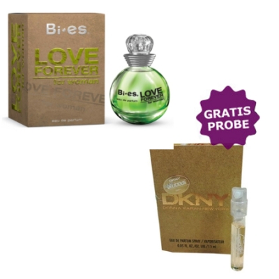 Bi-Es Love Forever Green 90 ml + Perfume Sample Spray Donna Karan Be Delicious