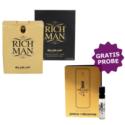 Blue Up Rich Man De Luxe 100 ml + Perfume Sample Spray Paco Rabanne 1 Million