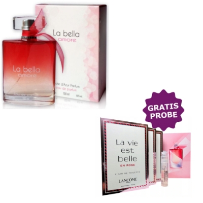 Cote Azur La Bella Amore 100 ml + Perfume Sample Spray Lancome La Vie Est Belle en Rose