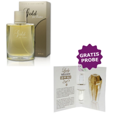 Cote Azur Gold For Ladies 100 ml + Perfume Sample Spray Paco Rabanne Lady Million Eau My Gold