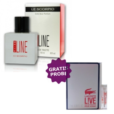 Cote Azur Le Scorpio White Line 100 ml + Perfume Sample Spray Lacoste Live