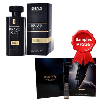 JFenzi Brave Men 100 ml + Perfume Sample Spray Carolina Herrera Bad Boy