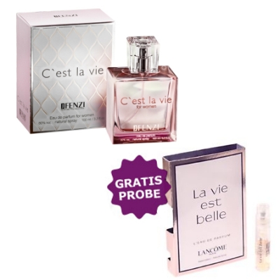JFenzi Cest La Vie 100 ml + Perfume Sample Spray Lancome La Vie Est Belle