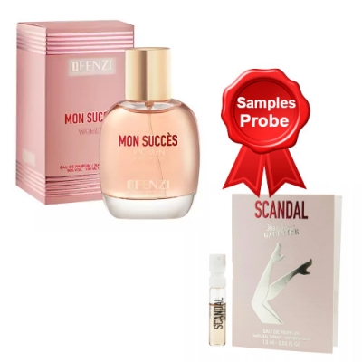 JFenzi Mon Succes Women 100 ml + Perfume Sample Spray Jean Paul Gaultier Scandal