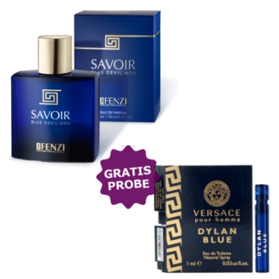 JFenzi Savoir Blue Devil Men 100 ml + Perfume Sample Spray Versace Dylan Blue Homme