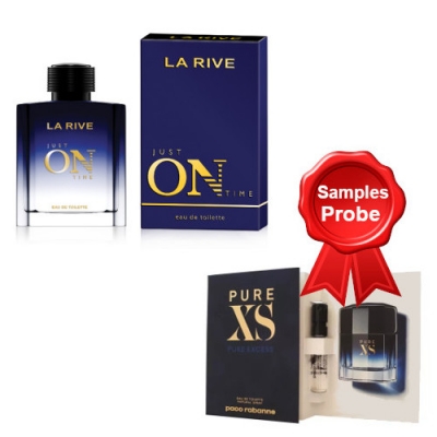 La Rive Just On Time 100 ml + Perfume Sample Spray Paco Rabane Pure XS Homme