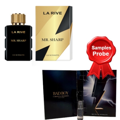 La Rive Mr. Sharp 100 ml + Perfume Sample Spray Carolina Herrera Bad Boy