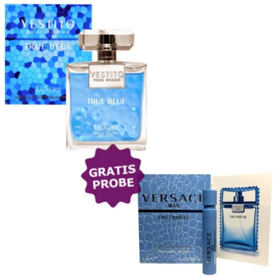 Luxure Vestito True Blue Homme 100 ml + Perfume Sample Spray Versace Man Eau Fraîche