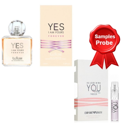 Luxure Yes I Am Yours Forever 100 ml + Perfume Sample Spray Armani Emporio In Love With You Freeze