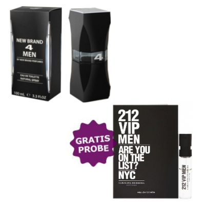 New Brand 4 Men 100 ml + Perfume Sample Spray Carolina Herrera 212 VIP Men