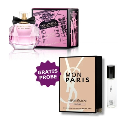 New Brand Fashionista 100 ml + Perfume Sample Spray Yves Saint Laurent Mon Paris
