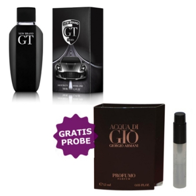 New Brand GT For Men 100 ml + Perfume Sample Spray Armani Acqua Profumo