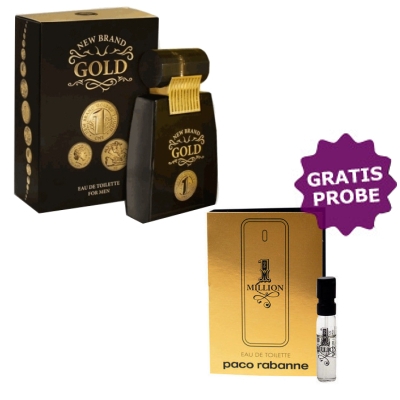 New Brand Gold For Men 100 ml + Perfume Sample Spray Paco Rabanne 1 Million