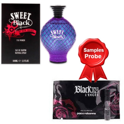 New Brand Sweet Black Woman 100 ml + Perfume Sample Paco Rabane Black XS L' Exces