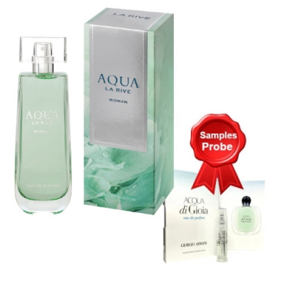 La Rive Aqua Woman 90 ml + Perfume Sample Spray Armani Acqua Di Gioia