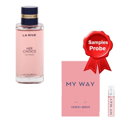 La Rive Her Choice 100 ml + Perfume Sample Armani My Way