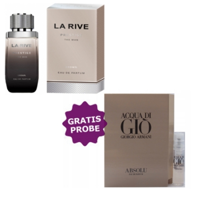 La Rive Prestige Brown The Man 75 ml + Perfume Sample Spray Armani Acqua di Gio Absolu